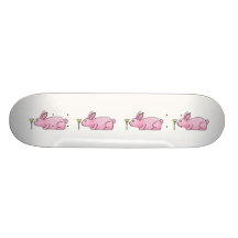 Pink Rabbit with Flower. Skate Board Decks