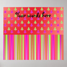 Pink, red and green christmas trees with stripes p posters