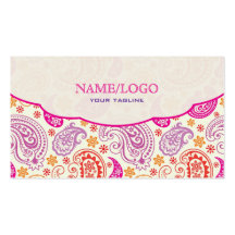 Pink Red & Yellow Paisley Pattern Design Business Card Templates