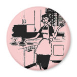 Pink Retro 50's Housewife in the Kitchen magnets