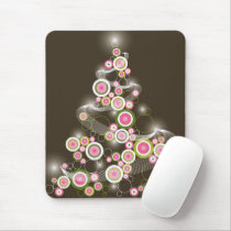 Pink Retro Circles Christmas Tree Mousepad