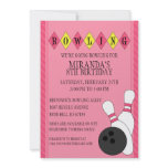 Pink Retro Custom Bowling Birthday Party invitations