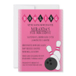 Pink Retro Custom Bowling Birthday Party invitations