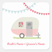 Pink Retro Trailer Wedding Sticker