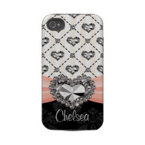 Pink Rhinestone Heart iPhone 4 Case Mate Tough