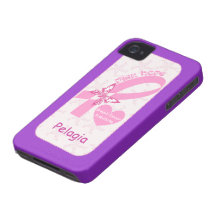 Pink Ribbon Breast cancer survivor purple custom iPhone 4 Case-Mate Cases