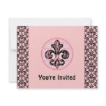 Pink Ribbon Fleur de lis invitations
