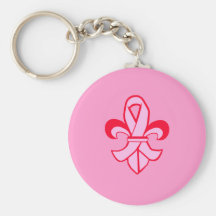 Pink Ribbon Fleur de Lis Key Chain