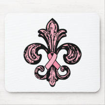 Pink Ribbon Fleur de lis Mouse Pads