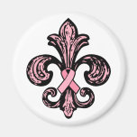 Pink Ribbon Fleur de lis Refrigerator Magnets