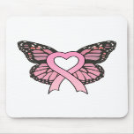 Pink Ribbon Heart Butterfly Mousepad