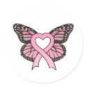 Pink Ribbon Heart Butterfly Sticker