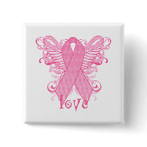 Pink Ribbon Love Wings buttons