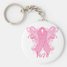 Pink Ribbon Love Wings Keychain