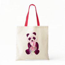 Pink Ribbon Panda Bear Tote Bags