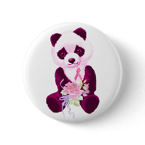 Pink Ribbon Panda Bear buttons