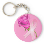 Pink Ribbon with Rose *Breast Cancer Awareness * keychains