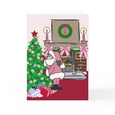 pink ribbons santa cards by TheChristmasBoutique