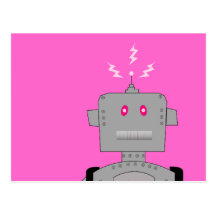 pink robot postcard