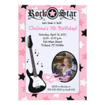 Pink Rock Star Guitar *PHOTO* Birthday 5x7 Custom Invitations