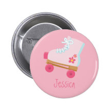 Pink Rollerskates Button