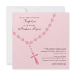 Pink Rosary Bead Baby Girl Baptism Inviation invitations
