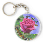 Pink Rose and Butterflies keychains