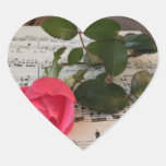 Pink Rose and Music Notes Heart Stickers