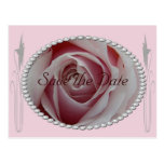 Pink Rose and Pearls Save the Date Design Postcards
