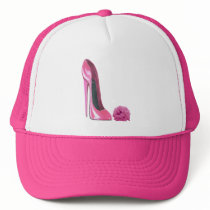 Pink Rose and Pink Stiletto Shoe Mesh Hats