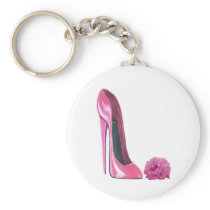 Pink Rose and Pink Stiletto Shoe Keychains