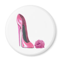 Pink Rose and Pink Stiletto Shoe Refrigerator Magnet