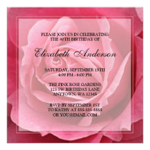 Pink Rose Flower 80th Birthday Party Announcement