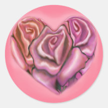 Pink Rose Heart Round Stickers