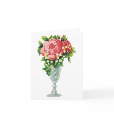 Pink Rose in A Vase Notecard by vintagegiftmall