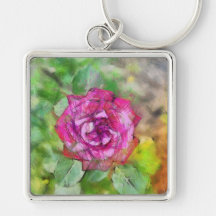 Pink rose pencil drawing key chain