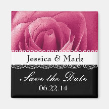 Pink Rose Personalised Save the Date Wedding Fridge Magnets