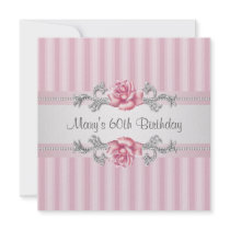 Pink Rose Womans 60th Birthday Party Personalized Announcement