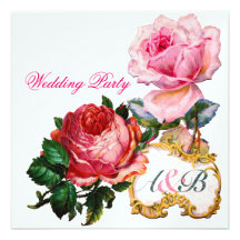 PINK ROSES AND CUPID LACE HEART  WEDDING  MONOGRAM PERSONALIZED INVITATIONS