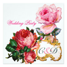 PINK ROSES AND CUPID LACE HEART  WEDDING  MONOGRAM PERSONALIZED INVITE