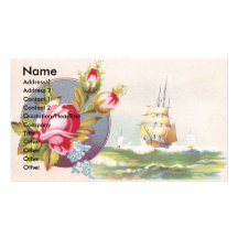 Pink Roses and Tall Ship Victorian Trade Card Business Card