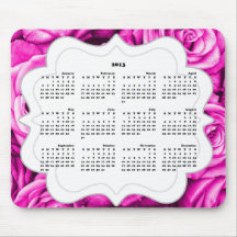 Pink Roses Floral 2013 Calender Mousepad