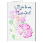 Pink Roses Flower Girl Request Card