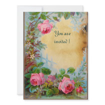PINK ROSES & JASMINES parchment Custom Invites