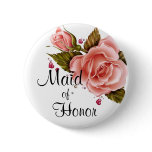 Pink Roses Maid of Honour buttons