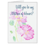 Pink Roses Matron of Honor Request Greeting Cards
