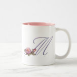 Pink Roses Monogram M Coffee Mugs