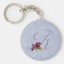 Pink Roses Monogram R Keychain