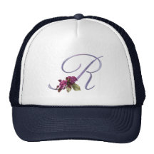 Pink Roses Monogram R Trucker Hats