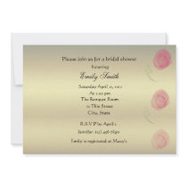 Pink Roses on Gold bridal shower invitation